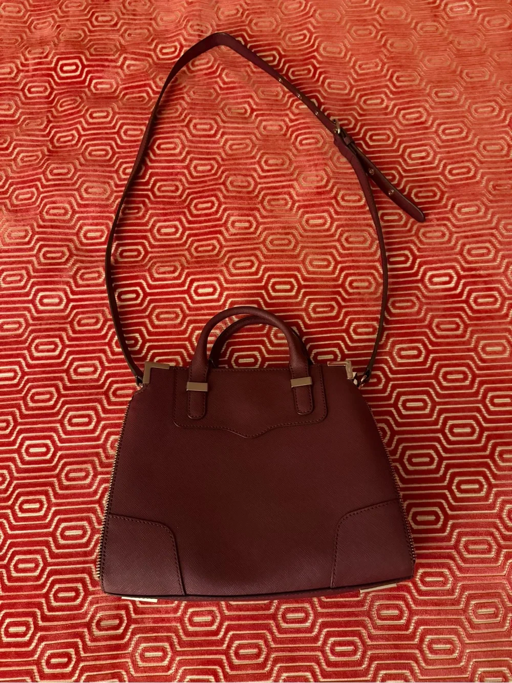 Rebecca Minkoff Designer Burgundy Satchel Bag Top Handle Purse EUC Zippers